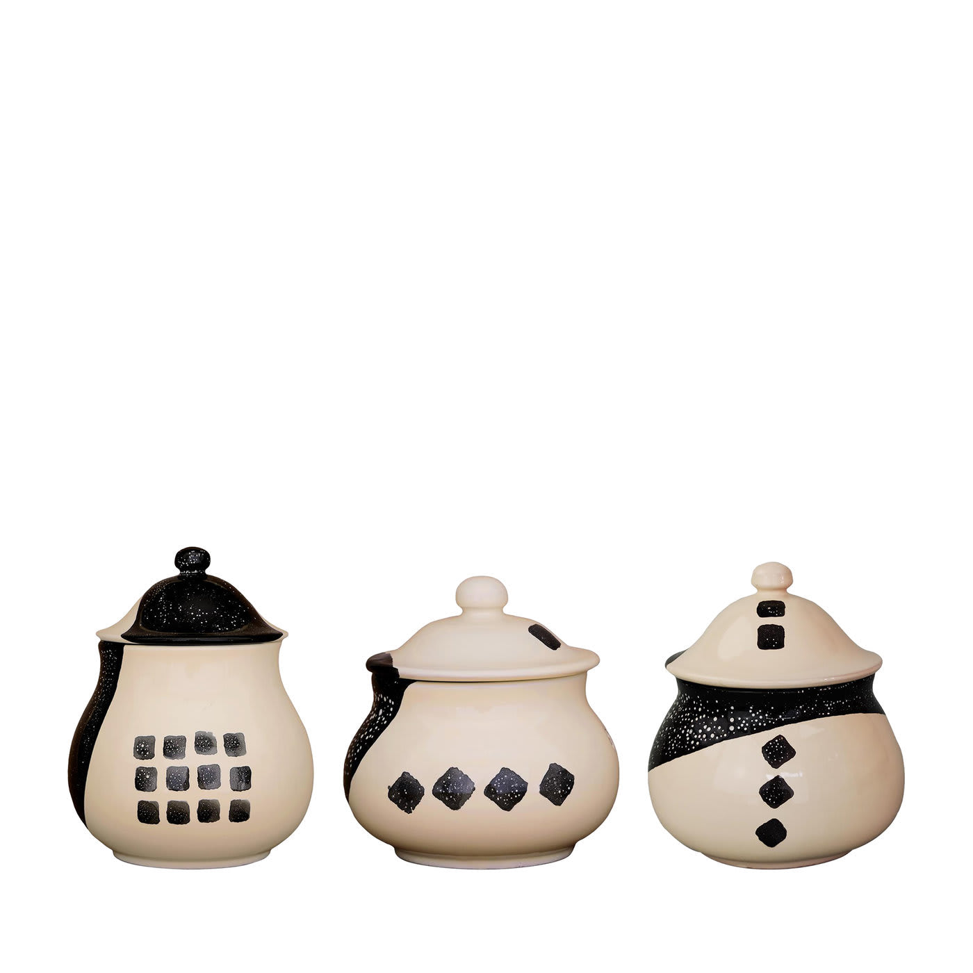 Set di 3 ciotole per cipolle, aglio e peperoncino con motivo quadrato Kiasmo