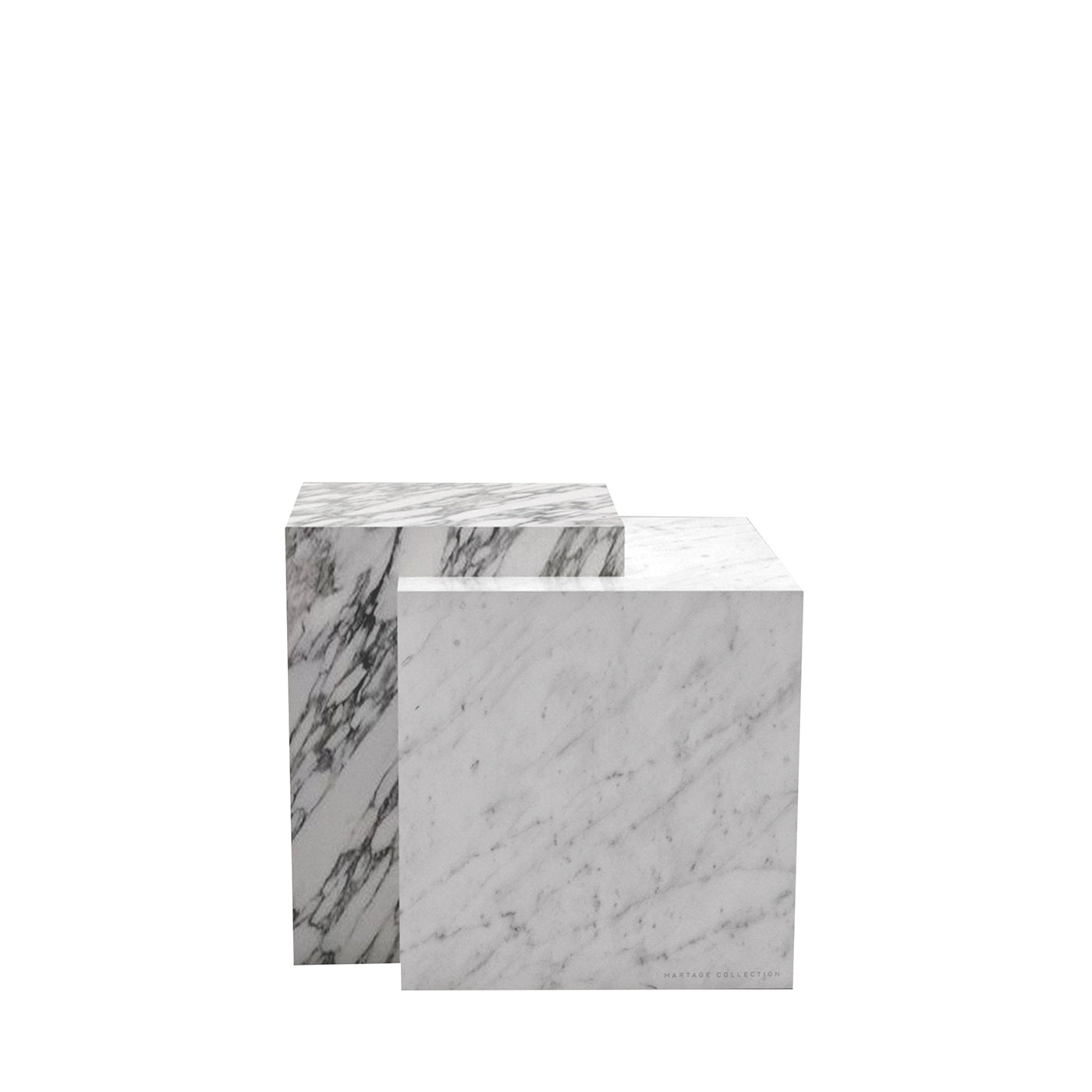 Tavolino Bloc in marmo Bianco di Carrara e Arabescato by Martage Collection