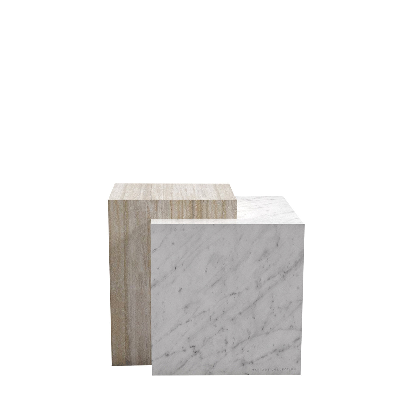 Tavolino Bloc in marmo Bianco di Carrara e travertino by Martage Collection