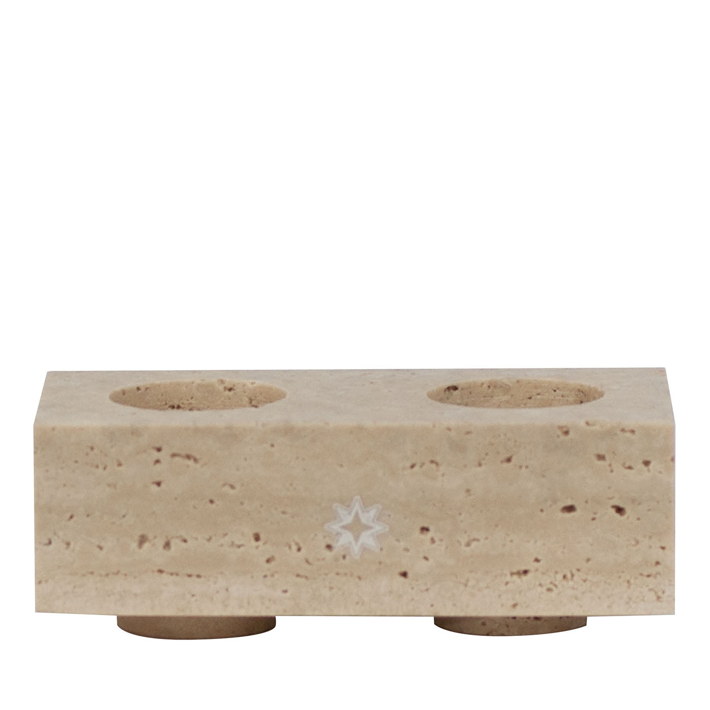 TA Portacandele doppio squadrato in marmo travertino