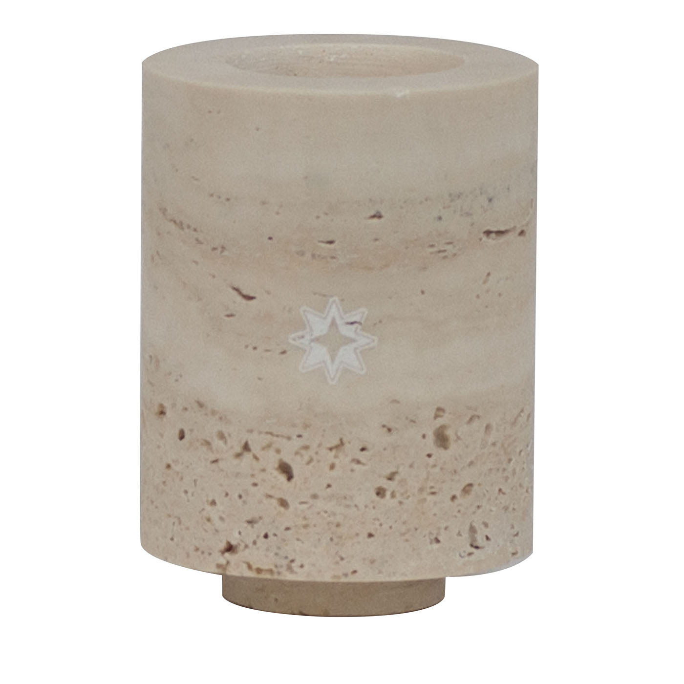 Com Portacandele in marmo travertino beige cilindrico