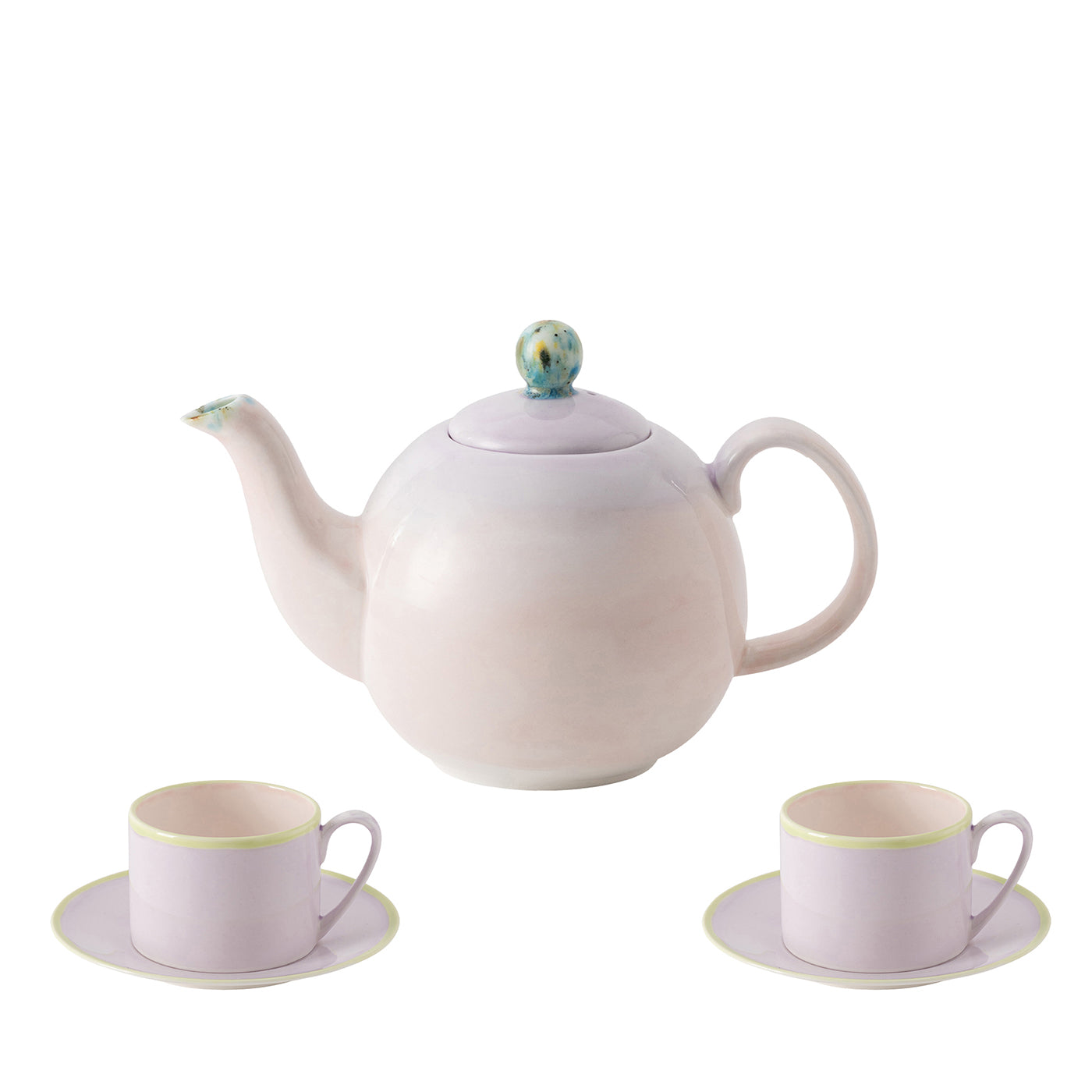 Set di Teiera Piccola Murrine Lilla con Due Tazzine da Tè e piattini