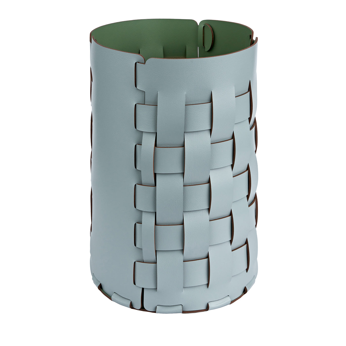 Cestino Bottega in pelle azzurro cielo e verde eucalipto