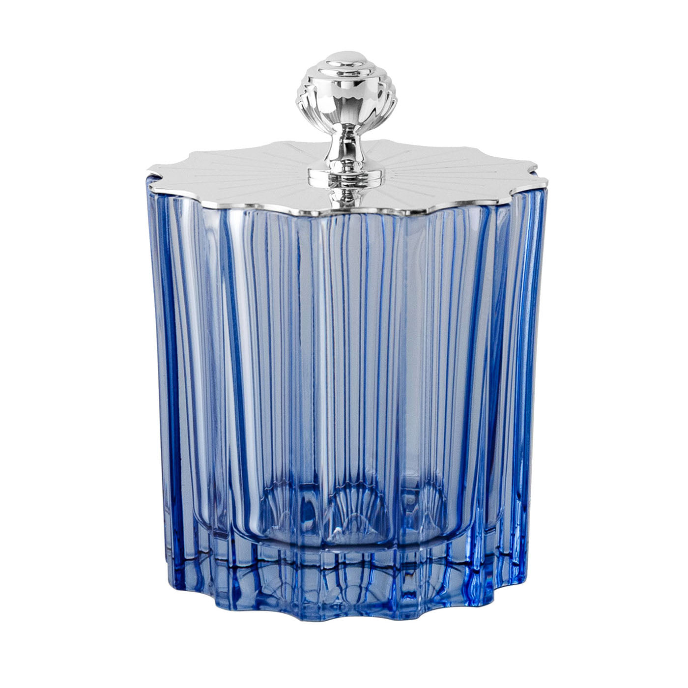 Box alta blu in cristallo con Coperchio Art Deco Placcato Argento