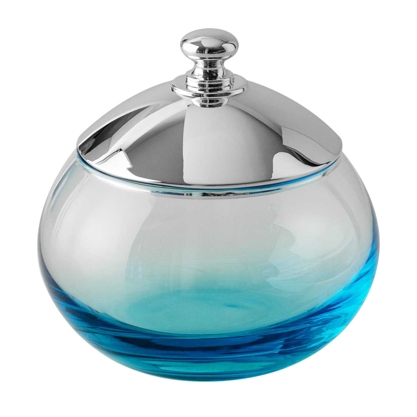 Vaso rotondo in cristallo con coperchio placcato argento