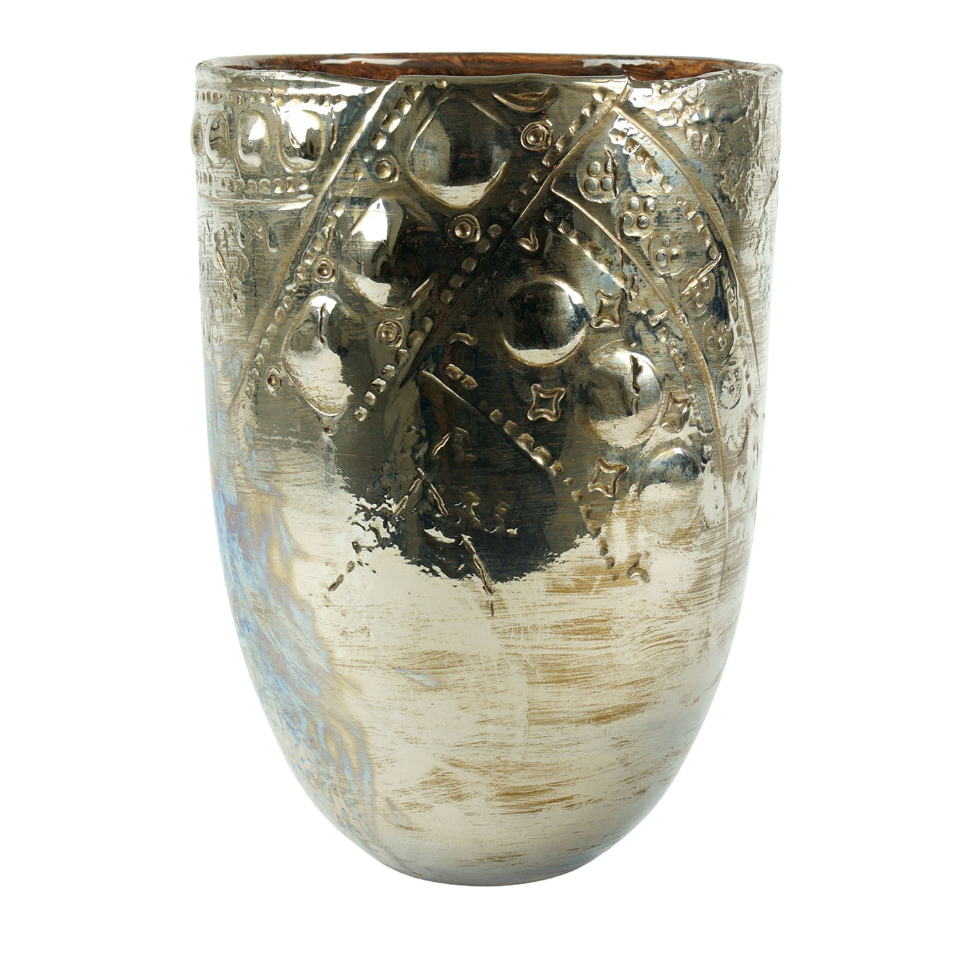 Vaso Viel in ceramica argento di Gabriele Mengoni