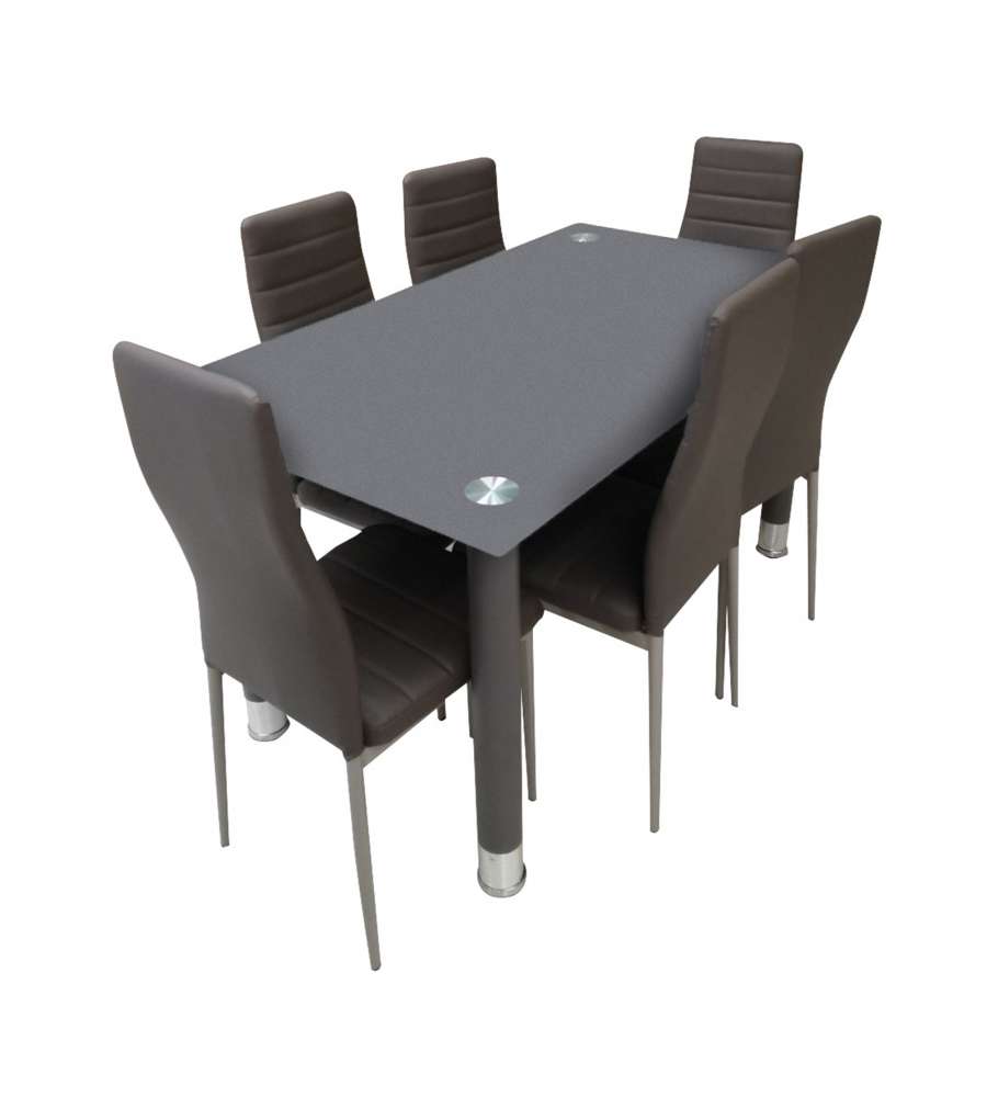 Avatar Set Tavolo in Vetro e 6 Sedie in Ecopelle Fango - 80x140 cm