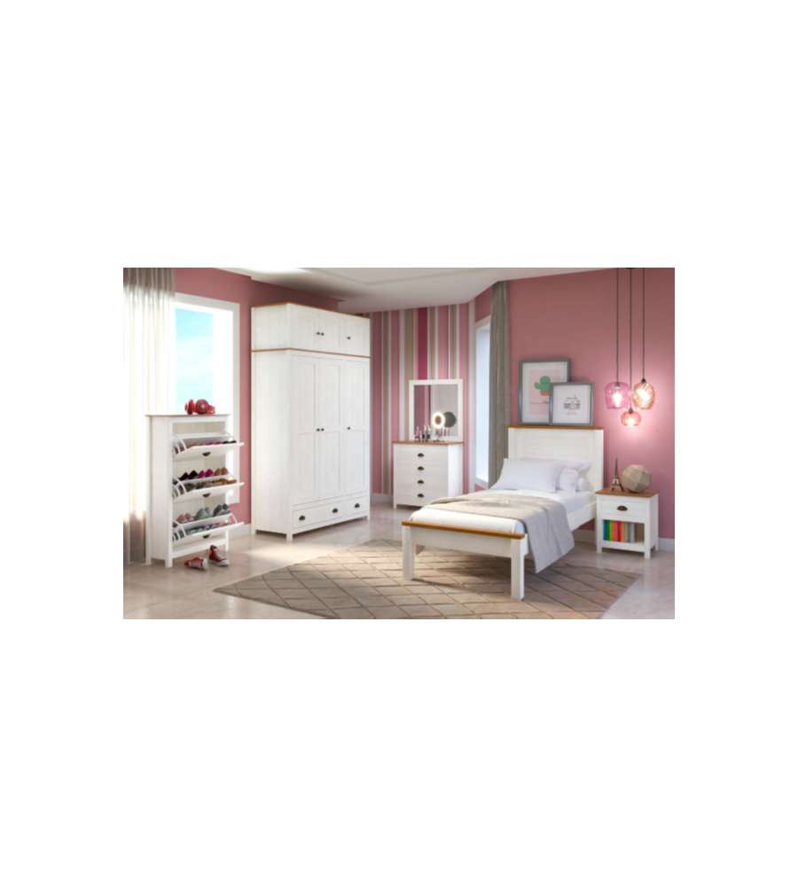 Armadio Topazio in Pino Massello Bianco - 3 Ante e 2 Cassetti 135x185 cm