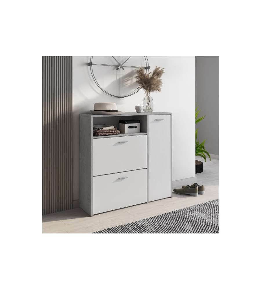 Scarpiera Multi Anta e Ribalte Bianco Cemento - Spaziosa e Moderna