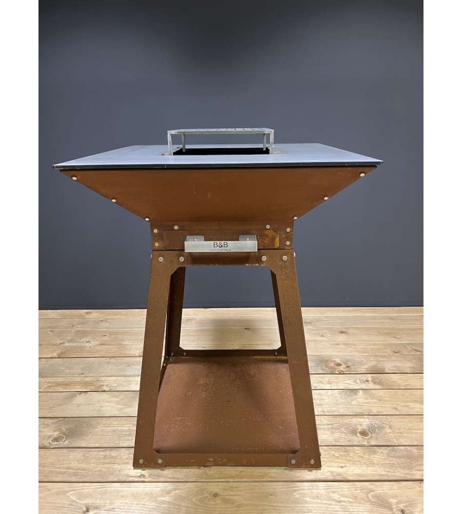 B&B Artigianato Italiano Design Gualdo Tadino - Barbecue legna con Stool - Acciaio Corten H 97 cm