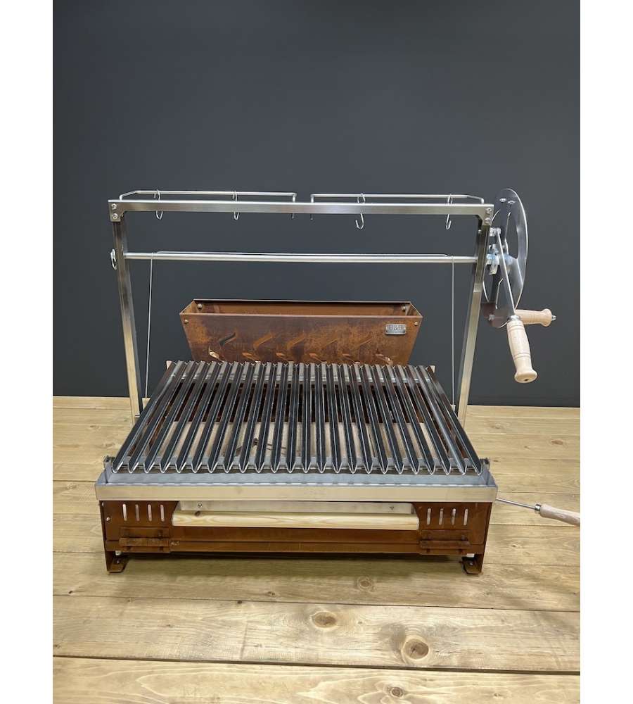 B&B Artigianato Italiano Design Gualdo Tadino - Parrilla argentina professionale in acciaio inox e Corten con griglia a saliscendi - Parrilla Big Corten