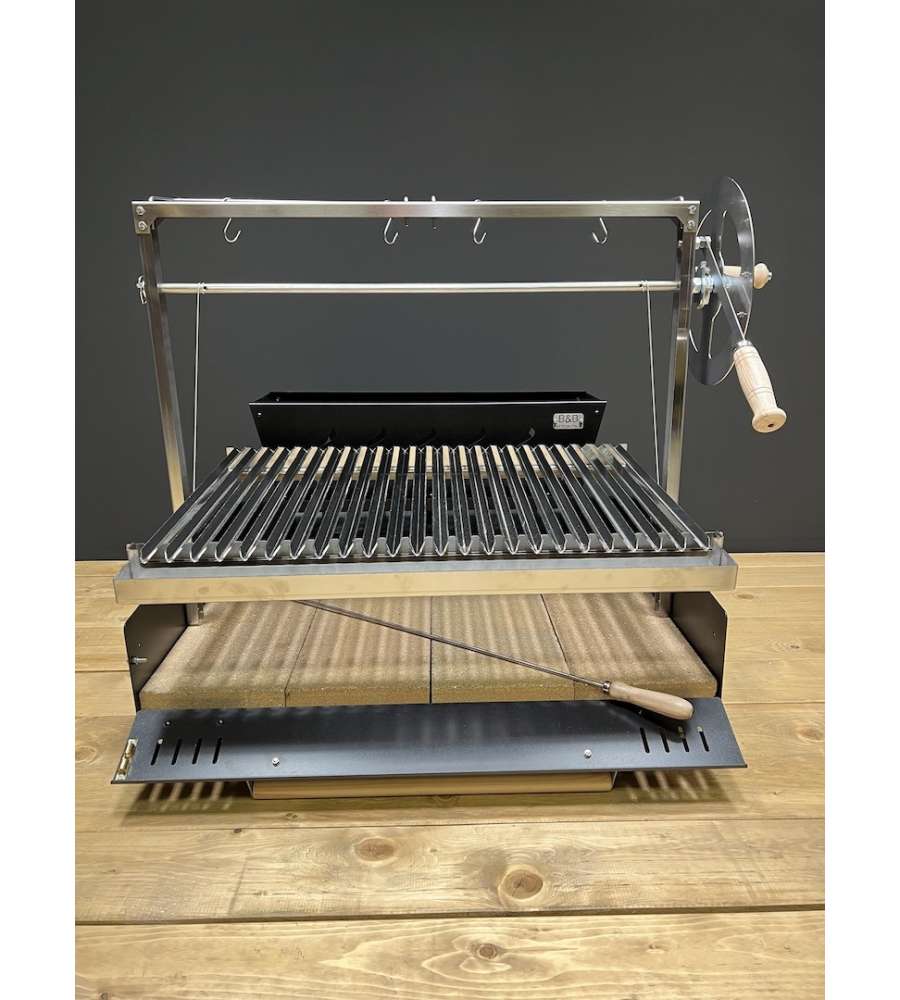 B&B Artigianato Italiano Design Gualdo Tadino - Parrilla argentina professionale in acciaio inox e al carbonio con griglia a saliscendi - Parrilla Big Nero