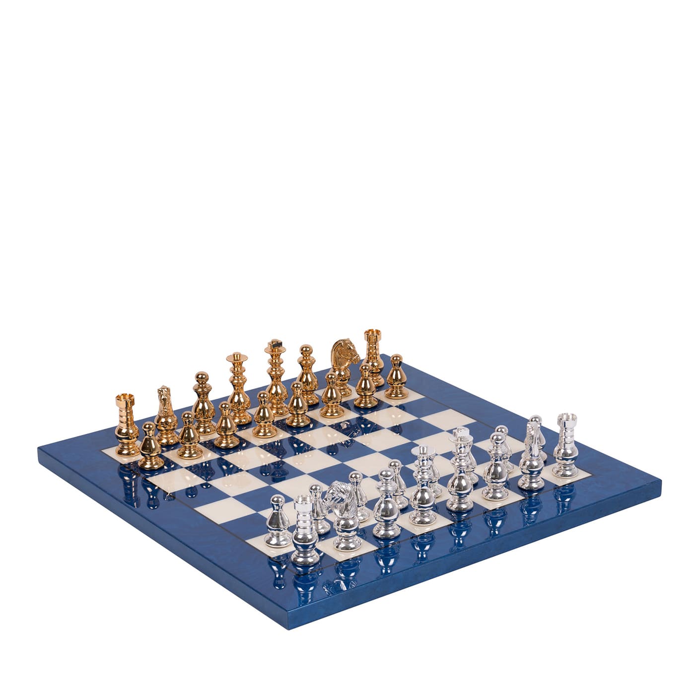 Set di Scacchi Stile Francese in Ottone Blu