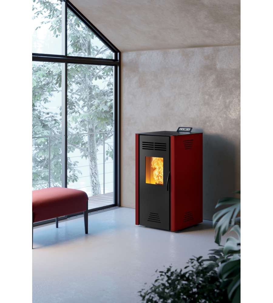 Invicta Stufa a Pellet Adrano 7 Plus - Rossa - 47x56x95 cm - 8,2 kW