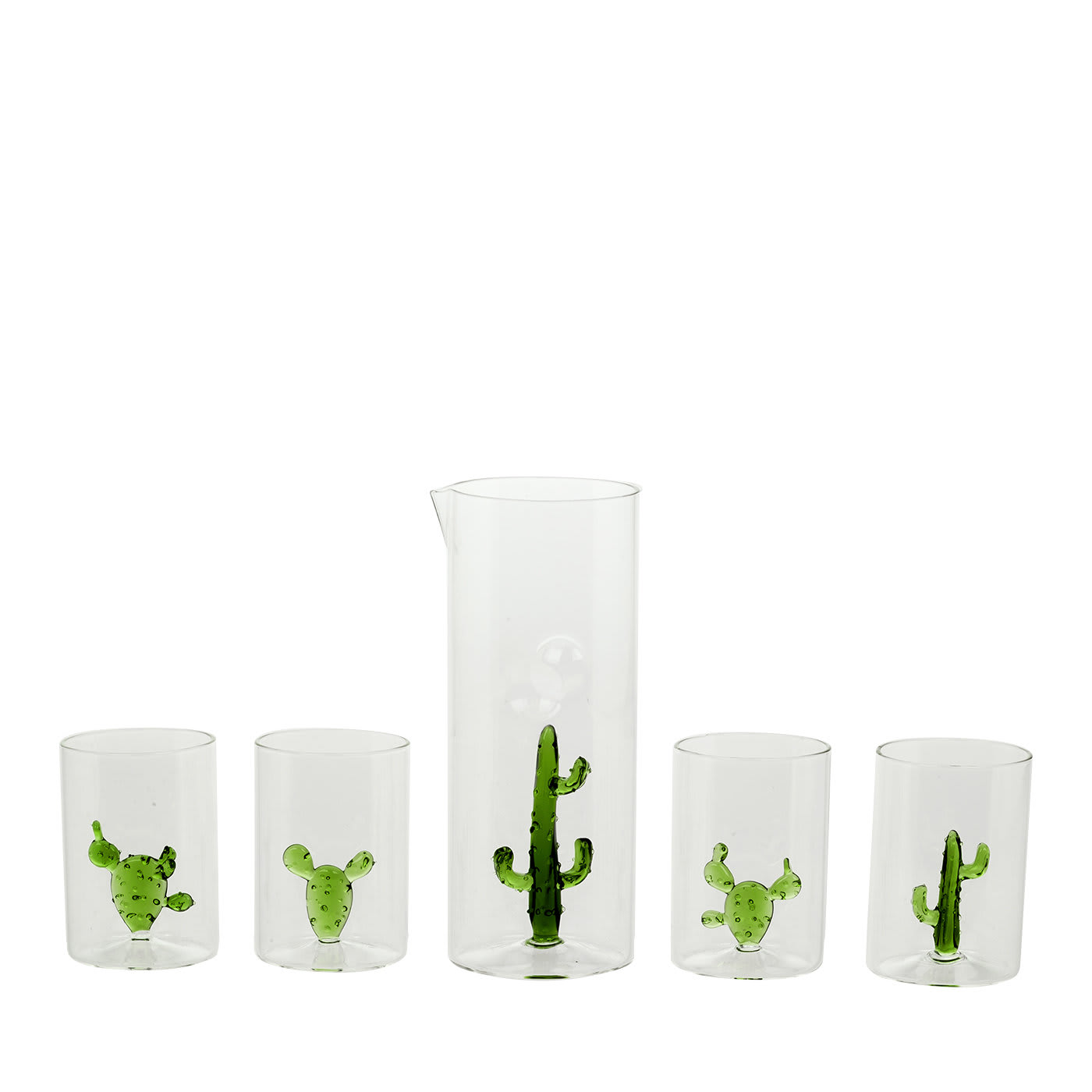Set di 4 bicchieri e brocca con cactus