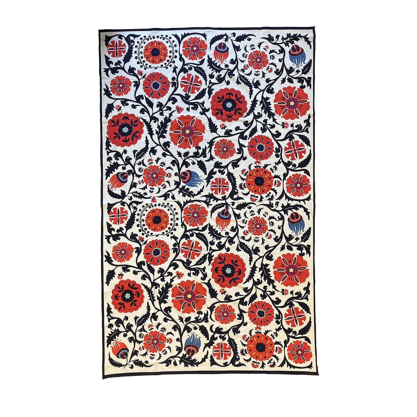 Tovaglia in cotone stampato rosso Suzani