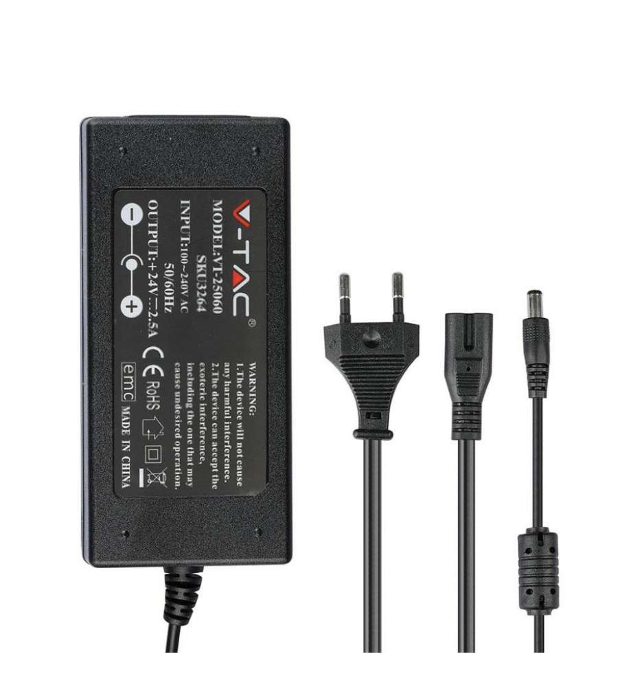 Alimentatore in Plastica 60W 24V 25A Plug&Play con Jack 2,1 Colore Nero IP44