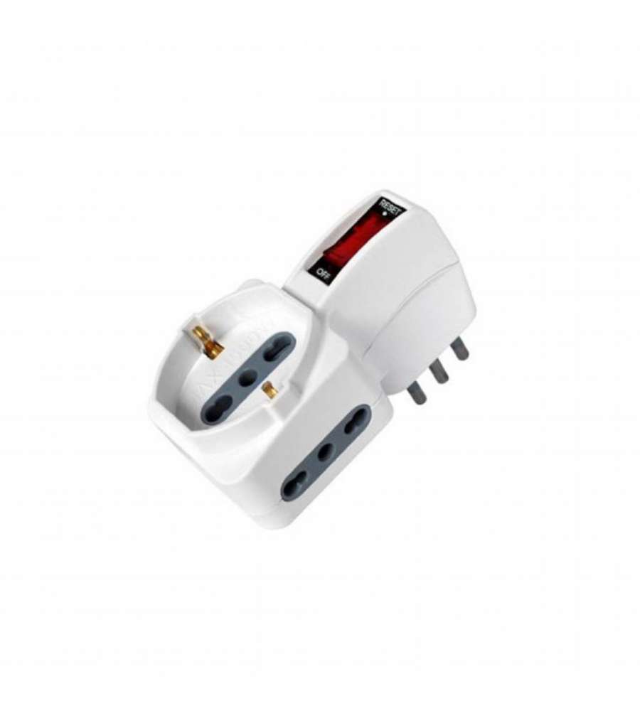 Adattatore Multipresa 2 Prese Laterali 10/16A 2P+T Bipasso una Frontale 10/16A 2P+T Bipasso + Shuko Interruttore Spina 10A 2P+T