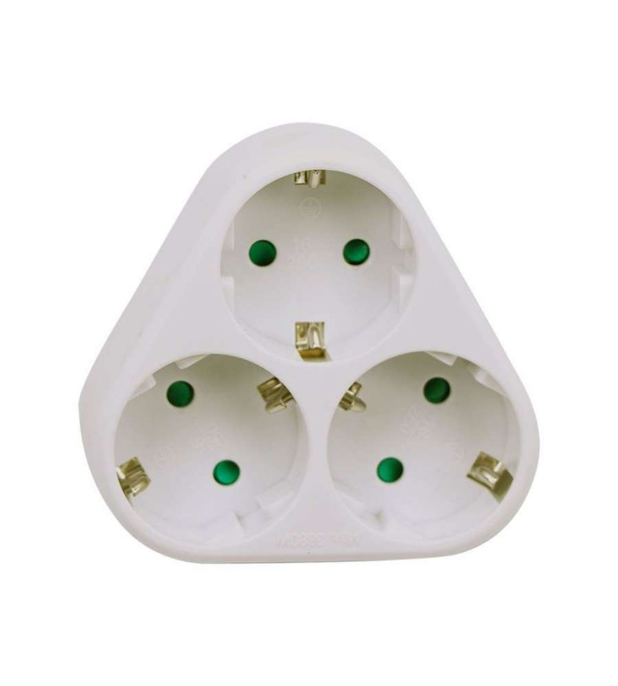 Adattatore Multipresa con 3 Prese Frontali Disposte a Piramide 10A 2P + Shuko con Spina Shuko Colore Bianco