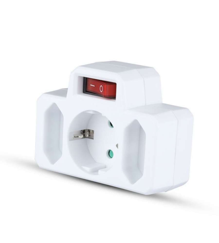 Adattatore Multipresa con 3 Prese Frontali 2 10A e una Presa 10A 2P + Shuko con Interruttore Luminoso Spina Shuko Colore Bianco