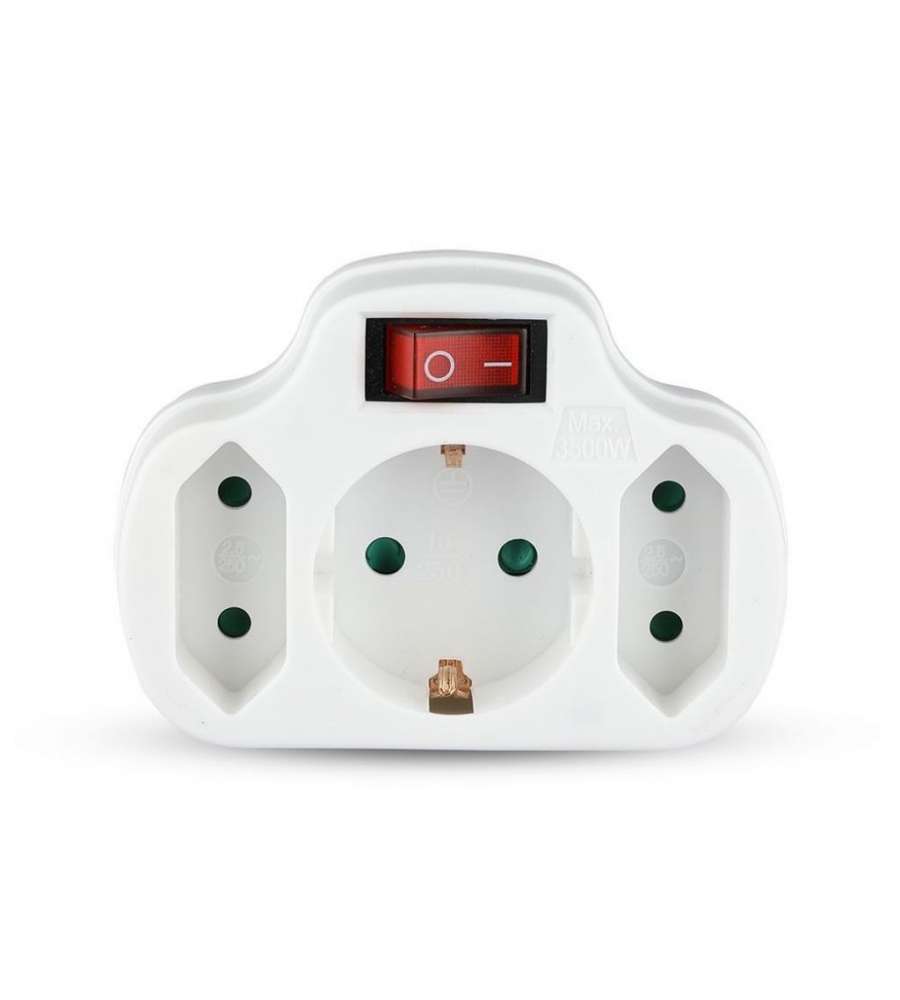 Adattatore Multipresa con 2 Prese Frontali 2,5A Presa Shuko e Interruttore Luminoso Spina Shuko Colore Bianco