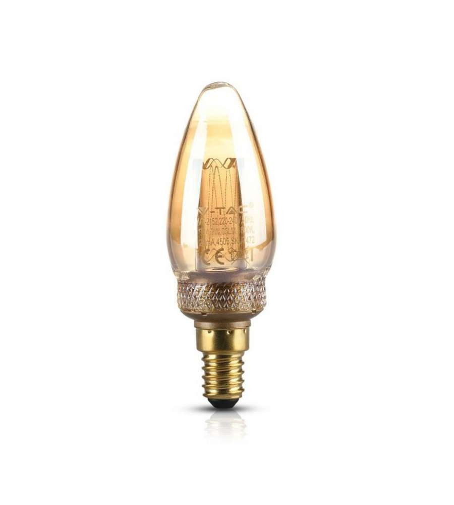 2W Led Art Filament Candle Bulb-Amber Glass 1800K E14