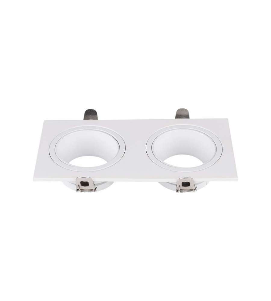 V-TAC Portafaretto LED Doppio da Incasso Rettangolare 2*GU10 in Policarbonato e Ferro Colore Bianco