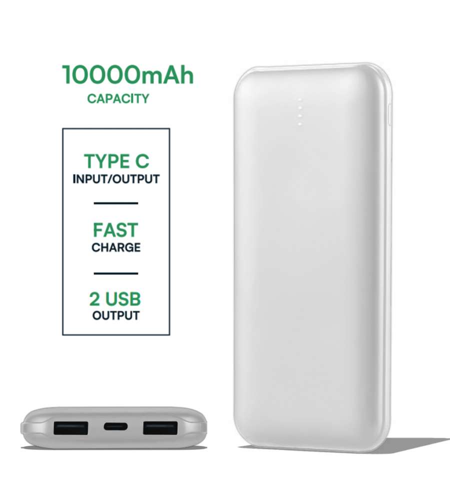 V-TAC Power Bank Slim 10.000mAh Carica Veloce 10W Dual USB Type-C