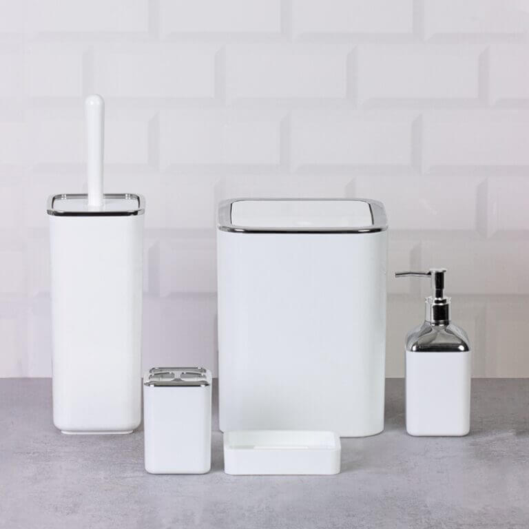 Set Accessori da Bagno Quadrato Lucido Bianco/Cromo - Meda