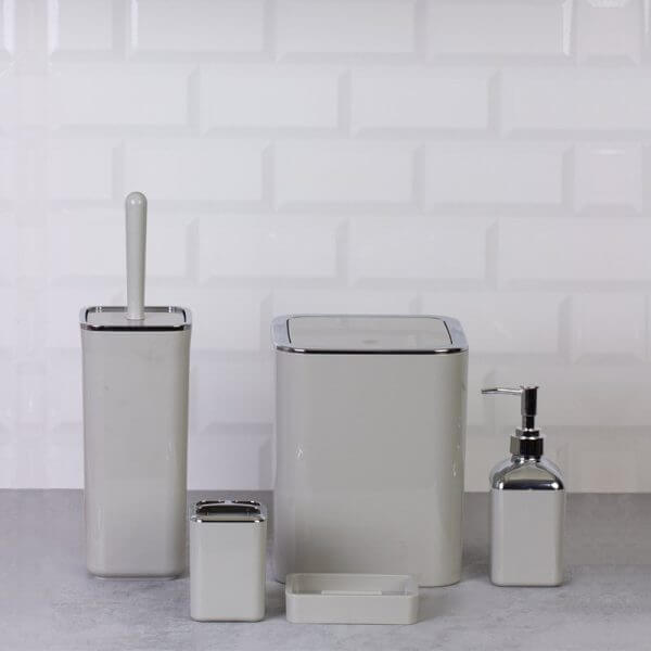 Set Accessori da Bagno Quadrato Lucido Tortora/Cromo - Meda