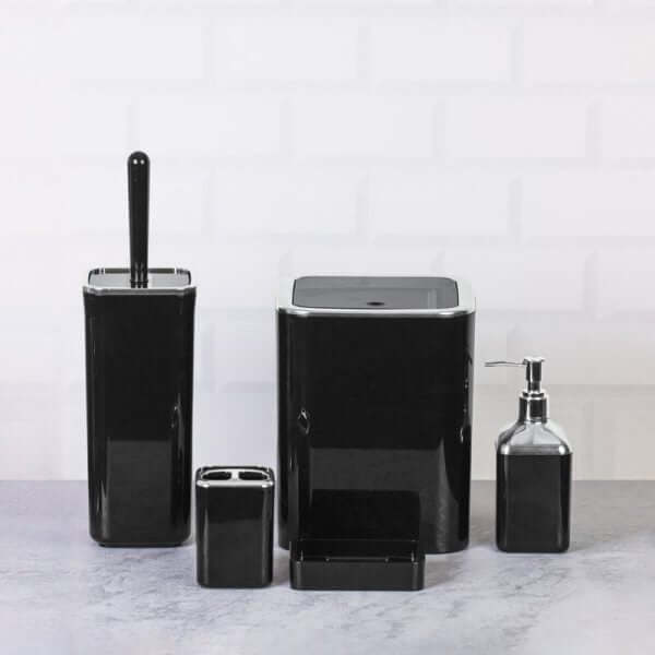 Set Accessori da Bagno Quadrato Lucido Neto/Cromo - Meda