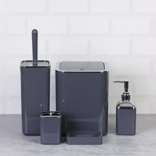 Set Accessori da Bagno Quadrato Lucido Antracite/Cromo - Meda