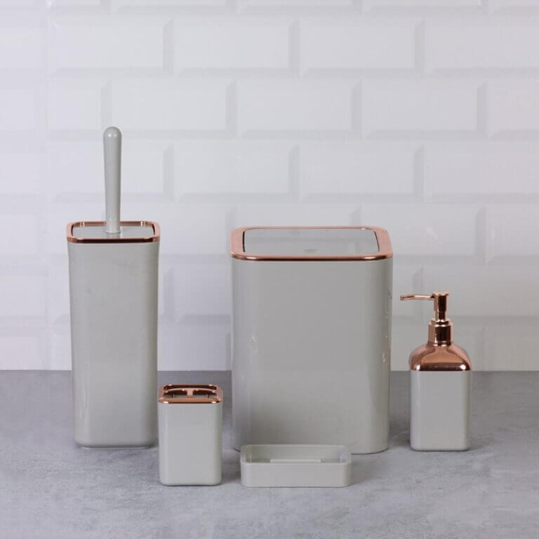 Set Accessori da Bagno Quadrato Lucido Tortora/Rosa - Meda