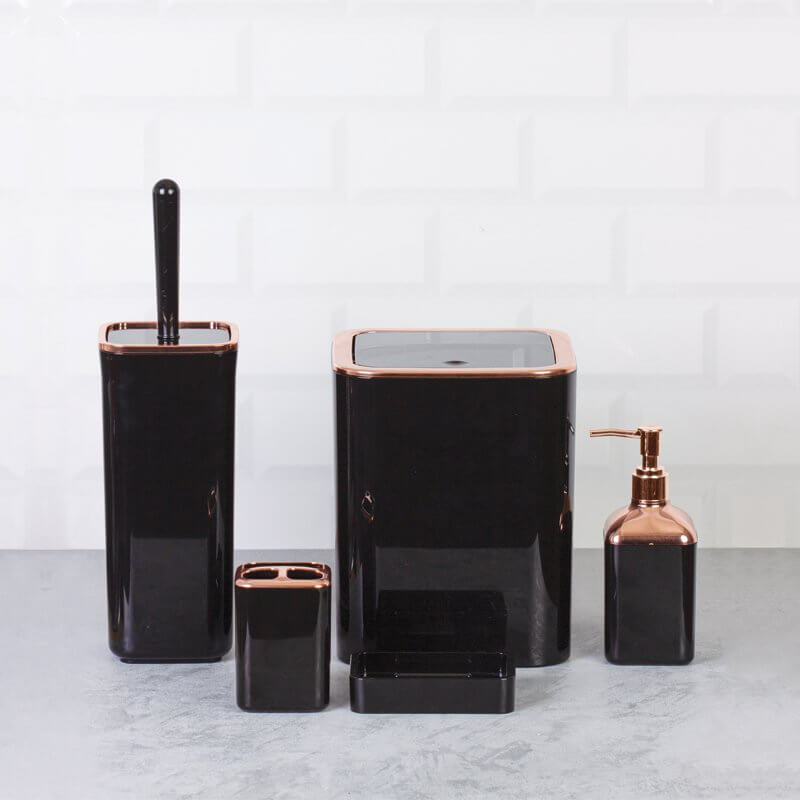 Set Accessori da Bagno Quadrato Lucido Nero/Rosa - Meda