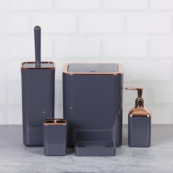 Set Accessori da Bagno Quadrato Lucido Antracite/Rosa - Meda