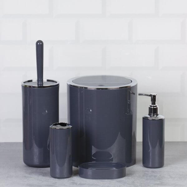 Set Accessori da Bagno Tondo Lucido Antracite/Cromo - Meda