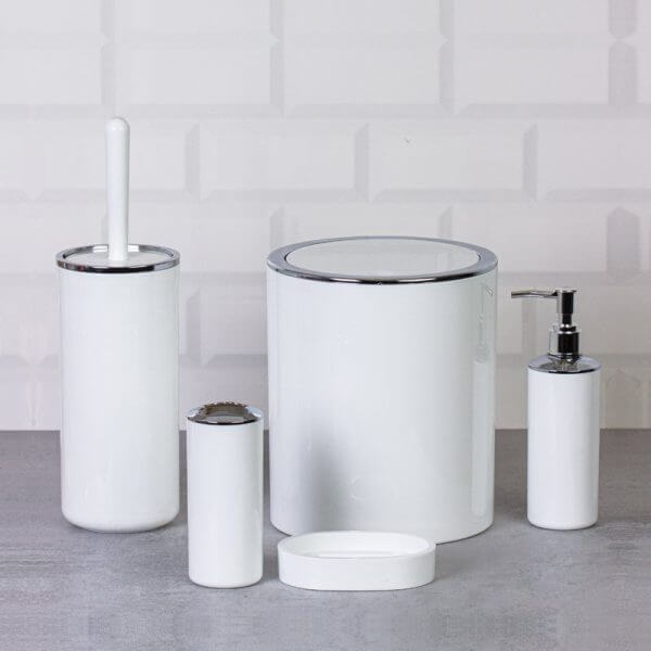 Set Accessori da Bagno Tondo Lucido Bianco/Cromo - Meda