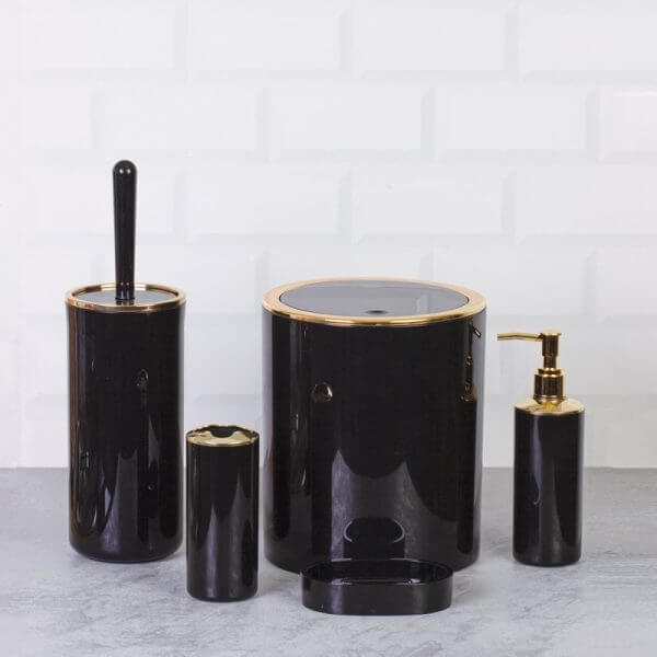 Set Accessori da Bagno Tondo Lucido Nero/Oro - Meda