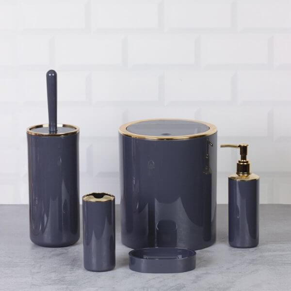 Set Accessori da Bagno Tondo Lucido Antracite/Oro - Meda