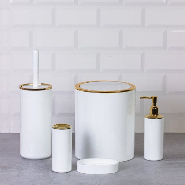 Set Accessori da Bagno Tondo Lucido Bianco/Oro - Meda