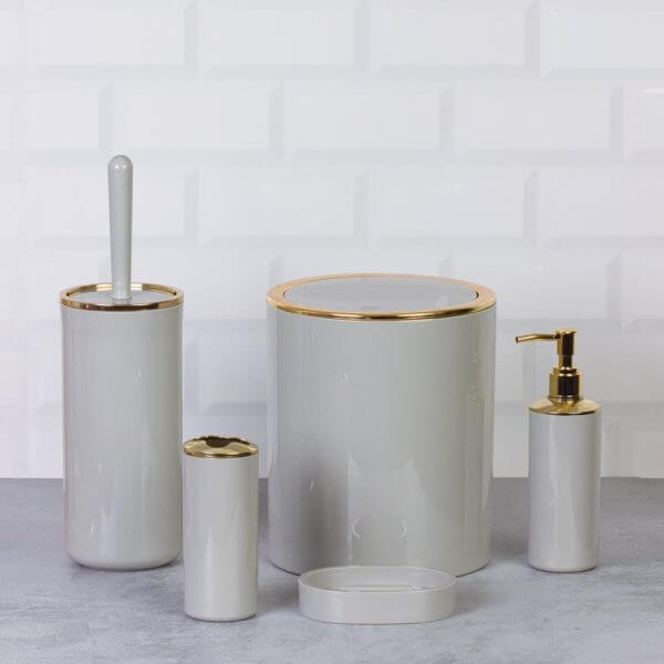 Set Accessori da Bagno Tondo Lucido Tortora/Oro - Meda