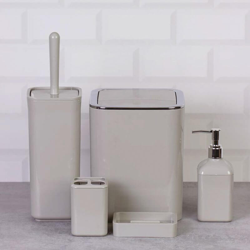 Set Accessori da Bagno Quadrato Lucido Tortora - Meda