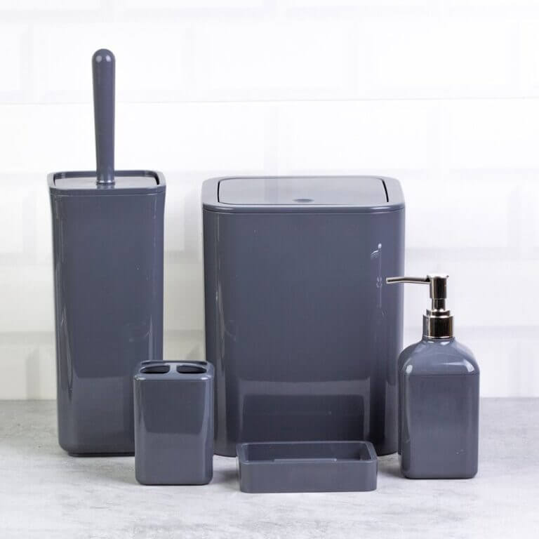 Set Accessori da Bagno Quadrato Lucido Antracite - Meda