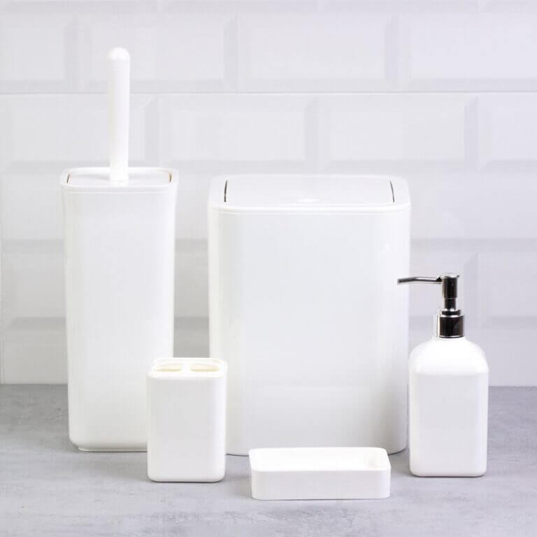 Set Accessori da Bagno Quadrato Lucido Bianco - Meda