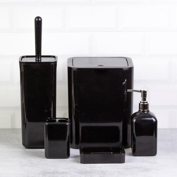 Set Accessori da Bagno Quadrato Lucido Nero - Meda