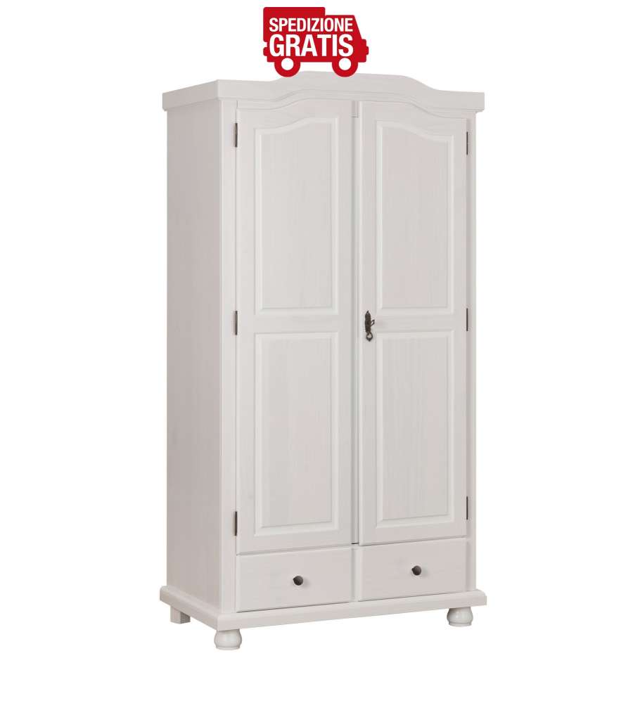 Armadio 2 ante e 2 cassetti Reutte 104 x 56 x 200 h cm Bianco