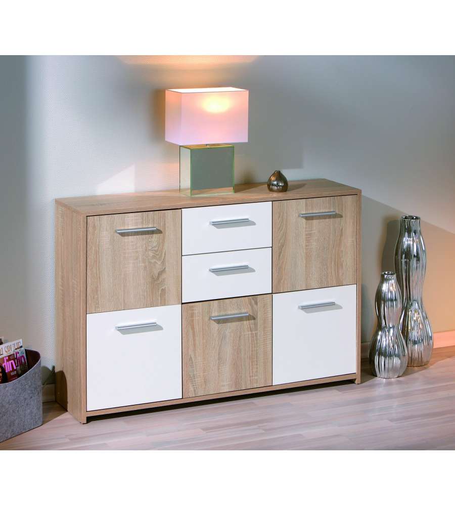 Inter Link Mobile Multiuso Rovere Bianco 5 Ante 2 Cassetti Elvezia - 115x30x77 cm