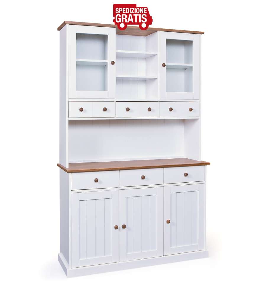 Credenza 3 e 2 ante 131 x 45 x 205 Bianco e Top Marrone