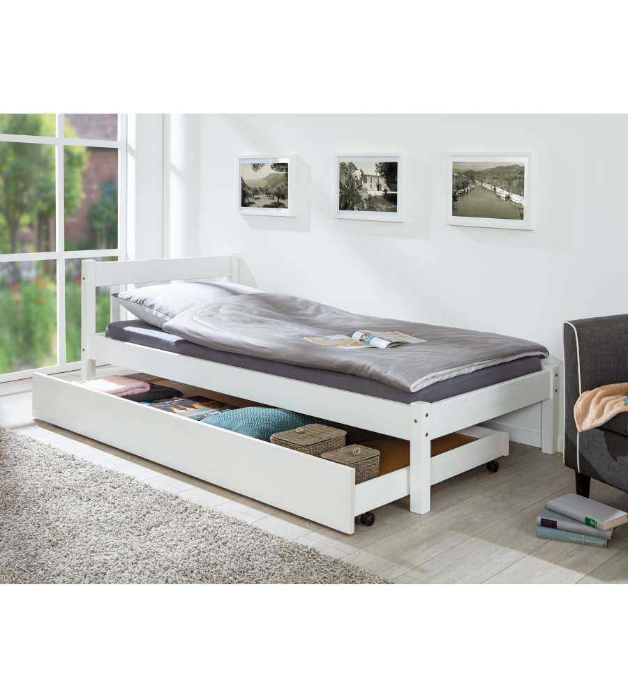 Inter Link Cassetto Estraibile Bianco 200 cm - Secondo Letto con Ruote - L 194 x P 94 x H 22 cm