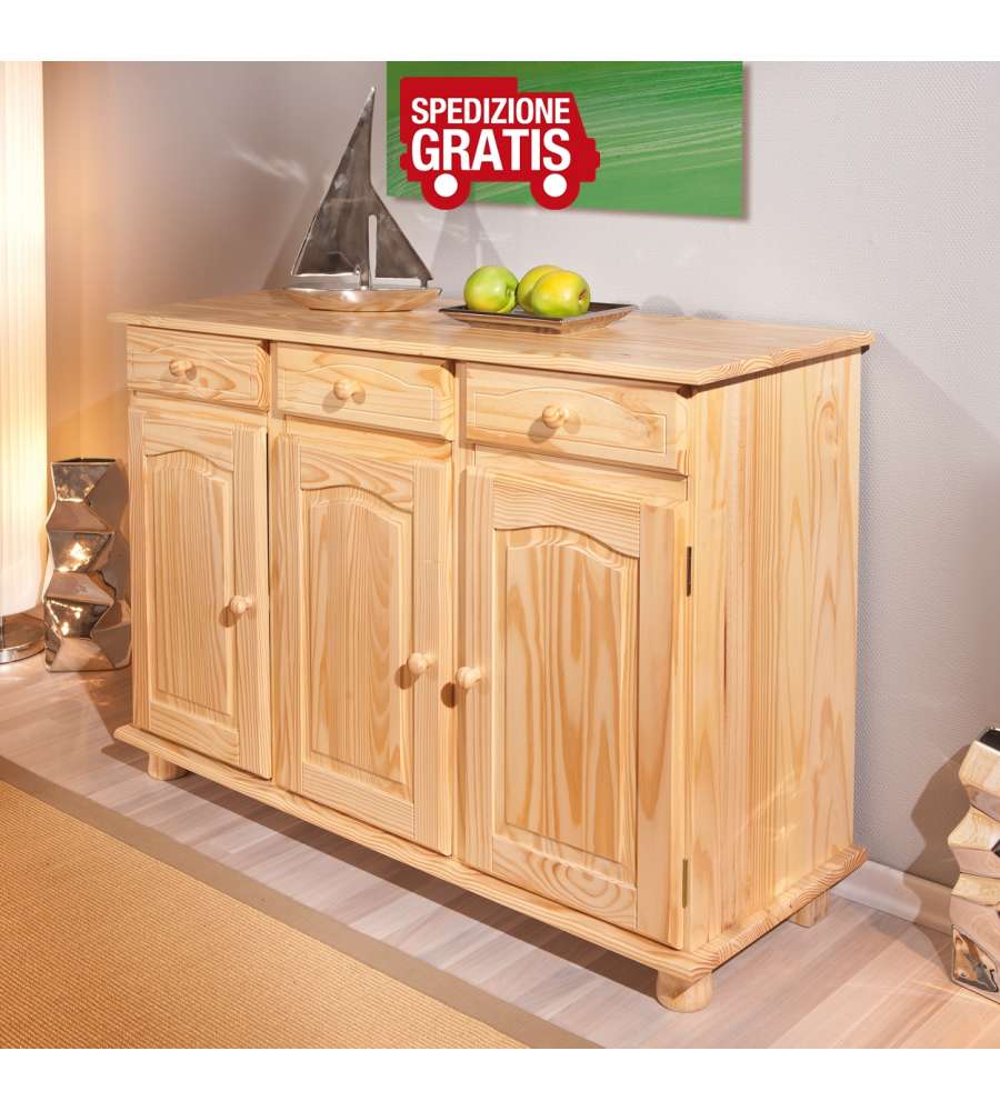 Credenza 3 ante e 3 cassetti 130 x 43 x 87 Naturale Abaco